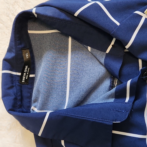 4 for $19 SHEIN Curve Long Sleeve Button-Down Navy Blue and White Blouse Size 1X - Picture 6 of 8
